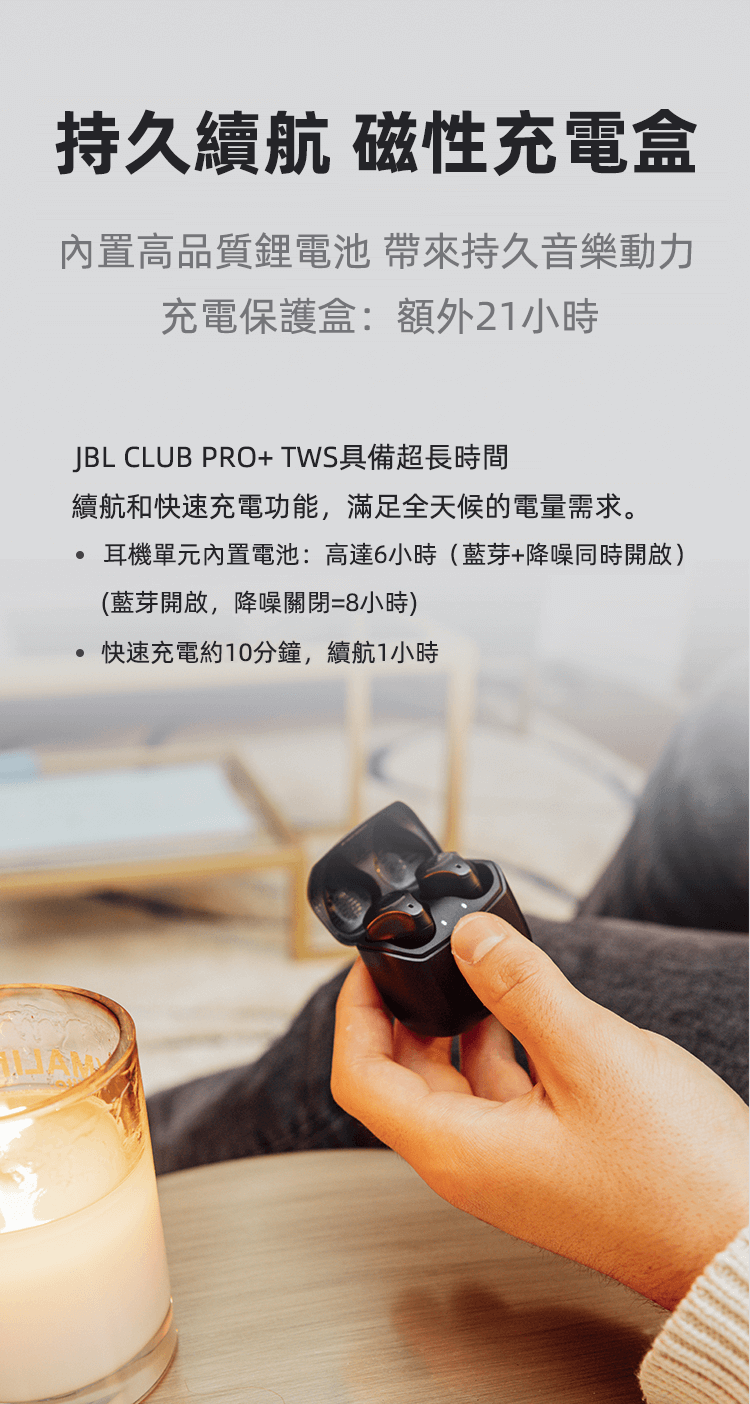 JBL CLUB PRO+TWS 無線藍芽運動耳機 主動降噪 防水防汗 黑色