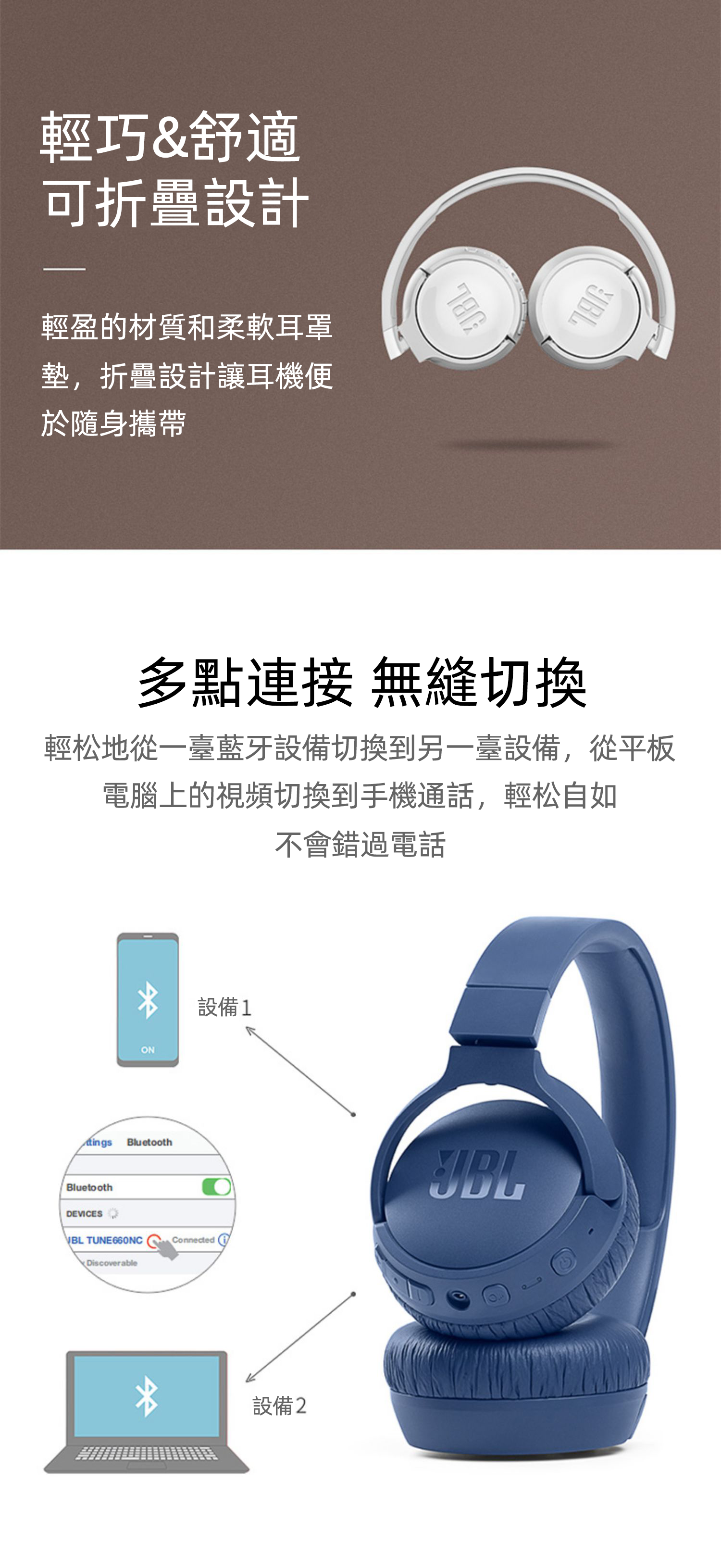 JBL TUNE760NC無線藍芽頭戴式降噪耳機 遊戲音樂耳機 超長續航 便攜