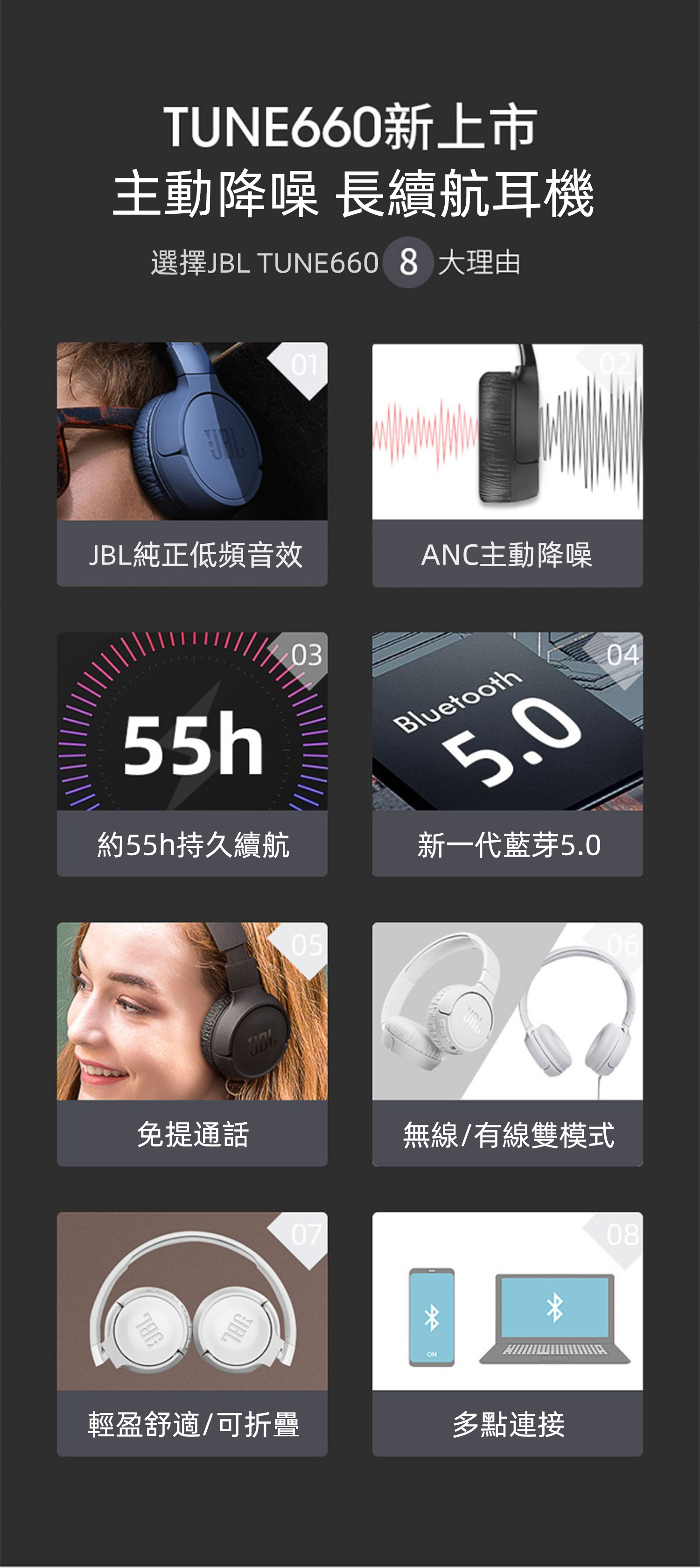 JBL TUNE760NC無線藍芽頭戴式降噪耳機 遊戲音樂耳機 超長續航 便攜