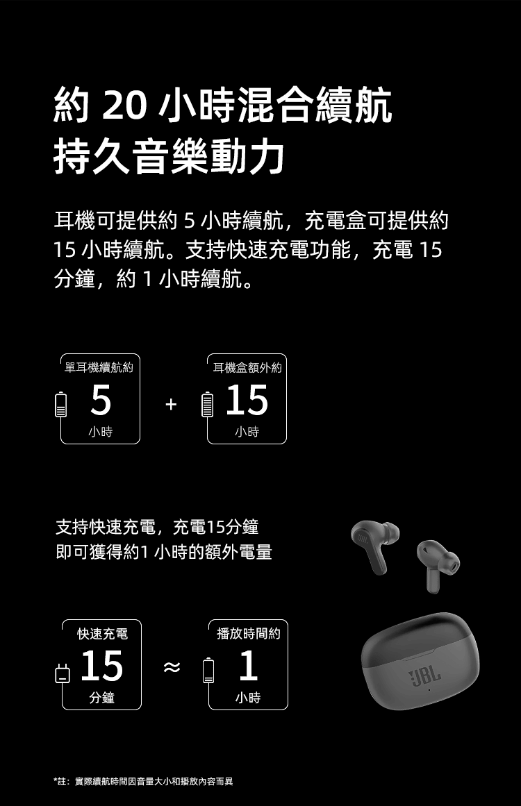 JBL Wave 200TWS真無線半入耳式藍牙耳機 音樂運動 長續航 重低音