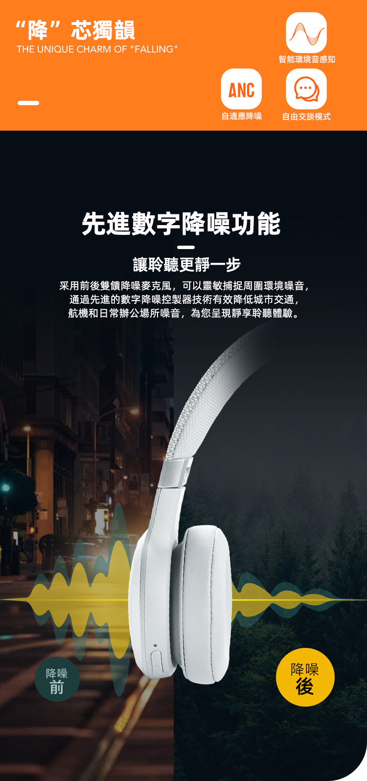 JBL LIVE460NC 自適應主動降噪藍牙頭戴式耳機 智能環境感知 超長續航